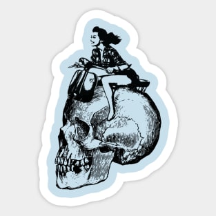 Free Spirited Girl Skull Scooter Ride Sticker